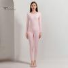 2 Pcs/Set Winter Women Thermal Underwear Set Round Neck Seamless Long Sleeve Warm Thick Double-sided Plush Slim Fit Elastic Lady Cold Weather Pajamas