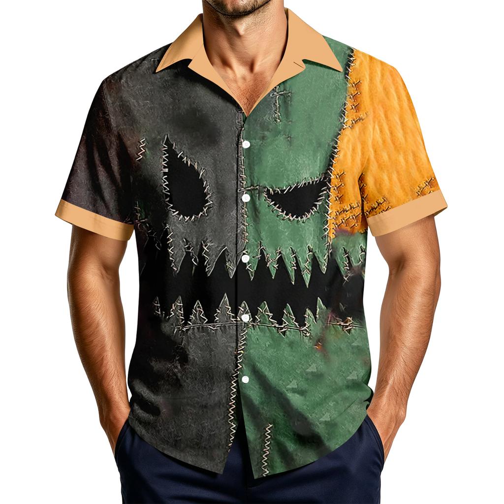 Men's Casual Short Sleeve Shirt with Halloween Print for Parties and Everyday Wear