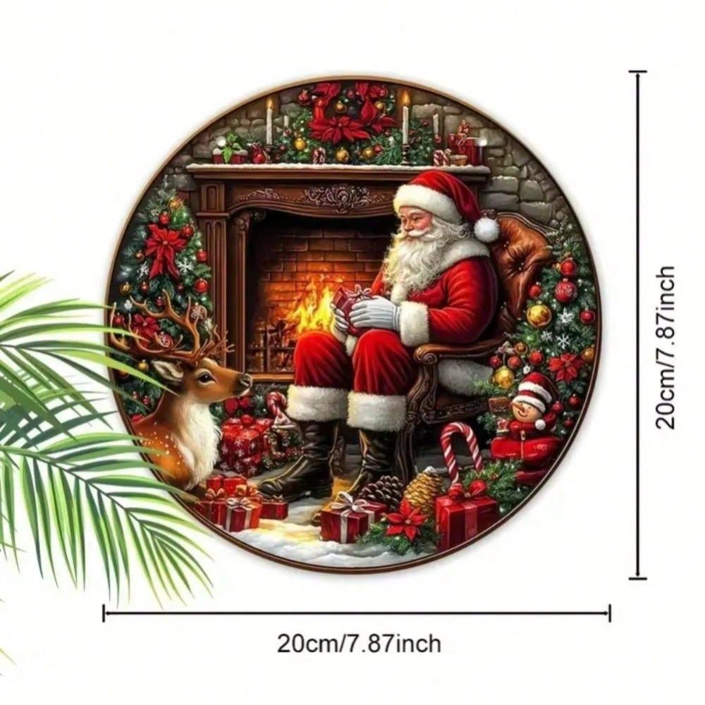 Vintage Santa Claus Round Tin Sign Home Wall Decor Christmas Gift