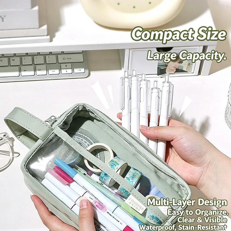Transparent Large Pencil Case Waterproof Ins Style Pen Bag Double Layer Makeup Bag Storage Bag Student Stationery Storage Bag