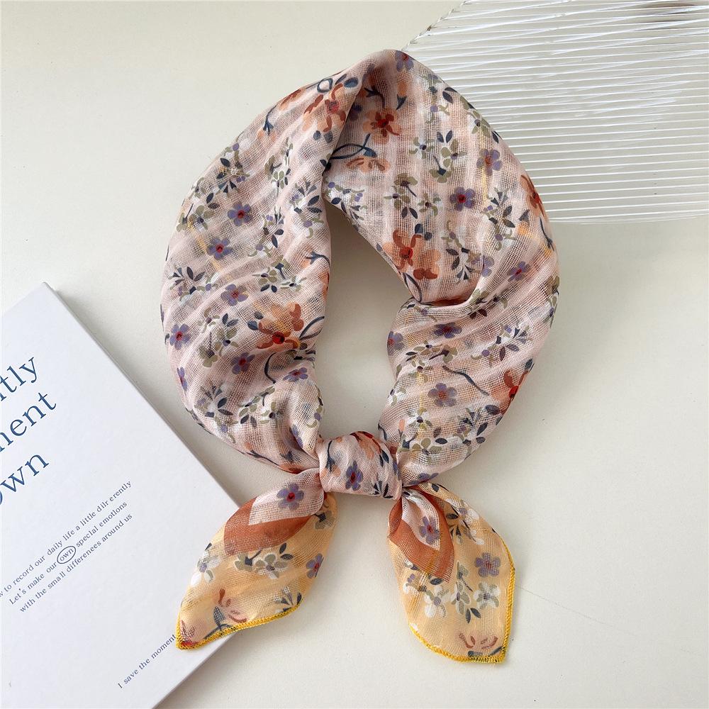 58 Floral Cotton Linen Scarf: Korean Ditsy Print Neckerchief for Spring, Summer, Autumn - Versatile Headband and Headscarf