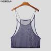 INCERUN Men Sling Sleeveless Print Mesh Sheer Tank Tops Camisole Undershirts