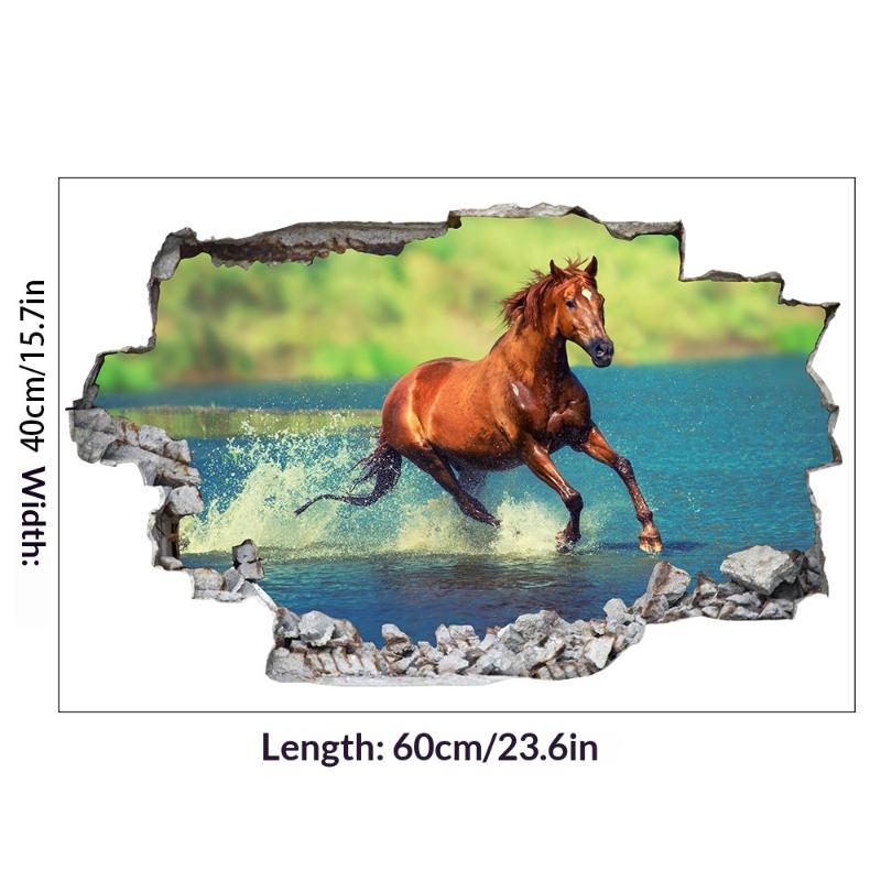 Plakat ze zwierzętami Dziura w ścianie Sztuka Biegnący Dobry Koń Winyl Naklejki Muralowe Do Salonu