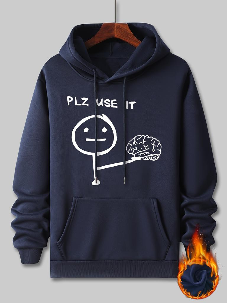Joke‑themed Hip Hop Sport Fleece Hoodie For Boys Girls, Beige Sweatshirt With Cartoon Stick‑Man Print For Casual Street Looks