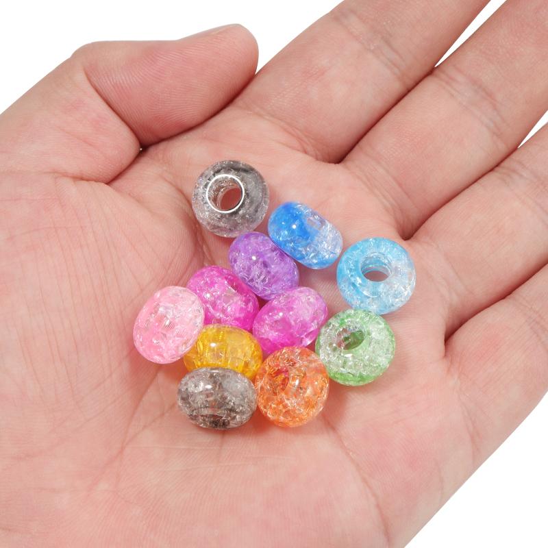 50pcs 14x8.5mm Acrylic Cracked Beads Colorful Big Hole Loose Spacer Beads For DIY Jewelry Making Bracelets Necklace Accessories