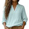 Women's Color Casual V-neck Long Sleeved Pullover Cotton And Linen Top