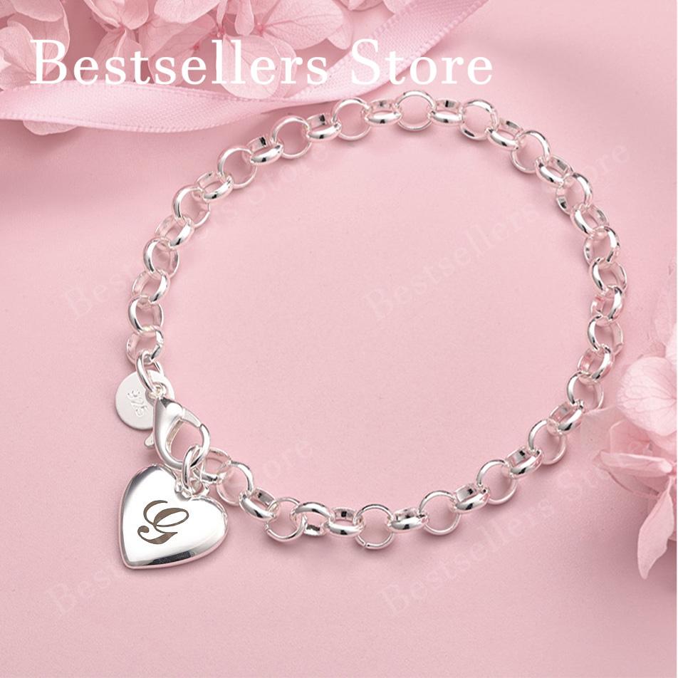 Luxury 925 sterling silver 8-inch 26 letter heart-shaped bracelet for women's fashionable wedding accessories