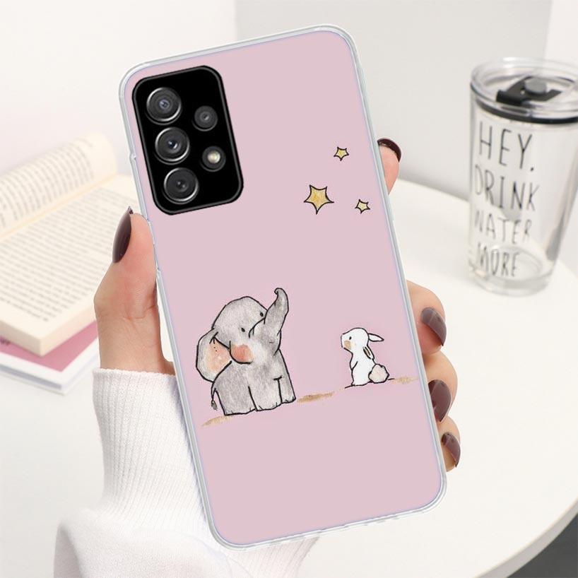 Cartoon Elephant Pink Phone Case For Samsung Galaxy A12 A13 A52 A53 A32 A33 A22 A23 A02S A03S A72 A73 A42 Soft Cover Silicone Sh