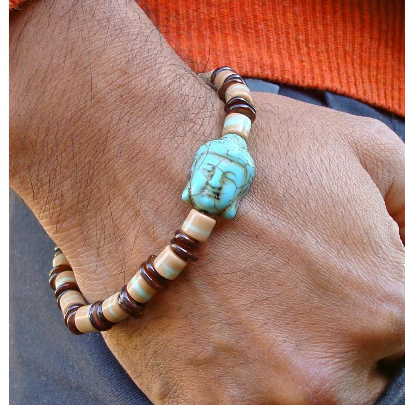 

Мужская духовная защита Тибетский браслет Будды с полудрагоценной бирюзой