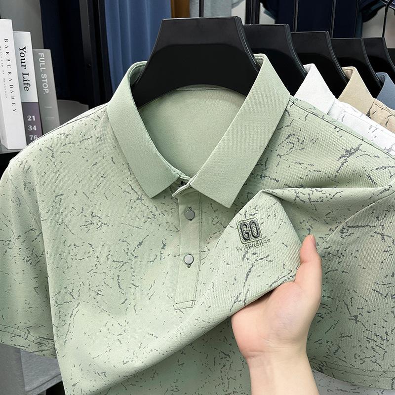 Summer Printed Men's Polo Lapel Collar Daily Wear Commute Casual Breathable Short Sleeve T-Shirt Versatile