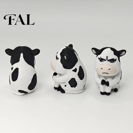Tabletop Cow Decor 3D Printed Dairy Figurine, Cartoon Cattle Statue for Desk Decor, Office Shelf Ornament Mini Sculpture Home Office, Gift Animal