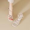 Augustine thick-heeled sandals women 2025 new summer wear pearl one-word buckle French fairy wind cool slippers