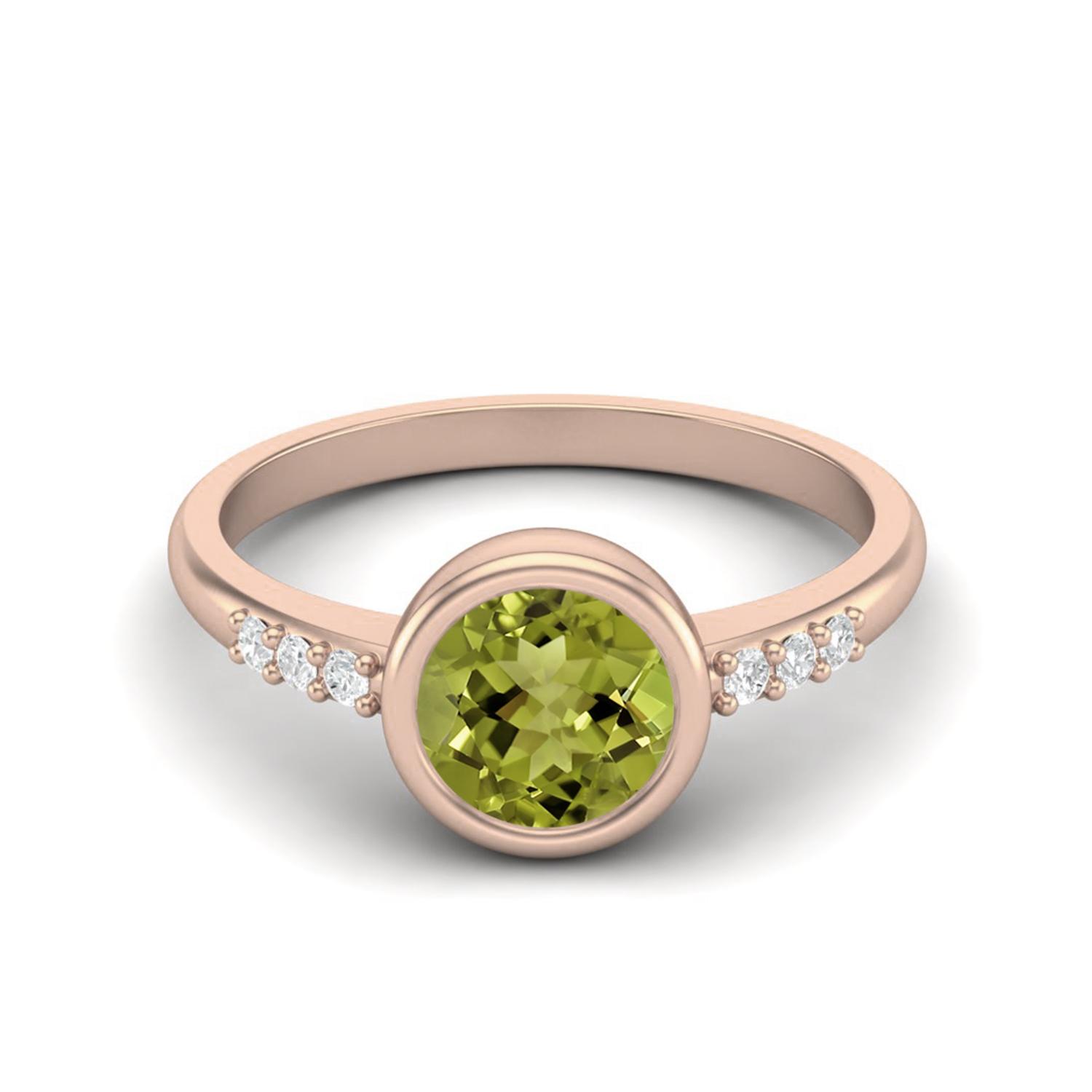 

1.02 Ctw Round Peridot 925 Sterling Silver Rose Vermeil Bezel Set Solitaire Wedding Ring 6 Яскраво-рожевий