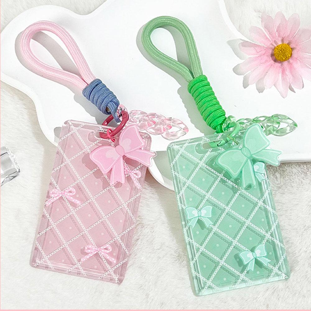 Cute Bow Bus ID Card Protective Cover Cases Student Keyring Card Campus Accessories Door Credit Card Holder Bag Set Key Chain