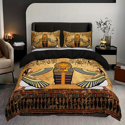 Oud-Egyptische zachte en ademende kunst dekbedovertrekset (1 Dekbedovertrek + 2 Kussenslopen) HD Print Dekbedset Voor Huis Slaapzaal