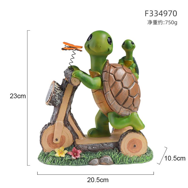 Solar Powered Resin Turtle Riding Bicycle Courtyard Night Light Ornament, Cute Turtle with Butterfly Garden Courtyard Decoration