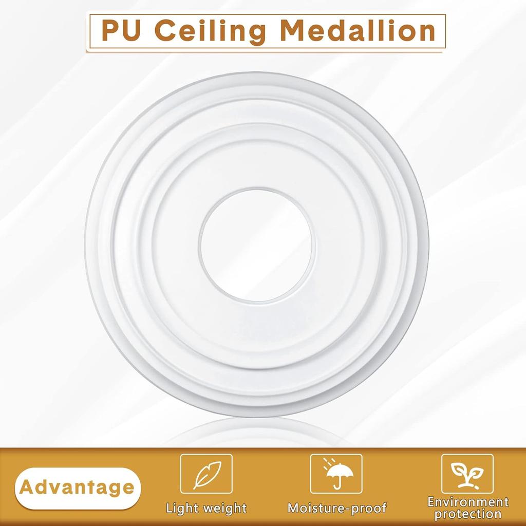 Cunno 2 Pieces Lighting PU Ceiling Medallion Ceiling Fan Cover Plate Medallion for Home Light Fixtures Trim, 12 Inch Od x 3.5 Inch ID(White)