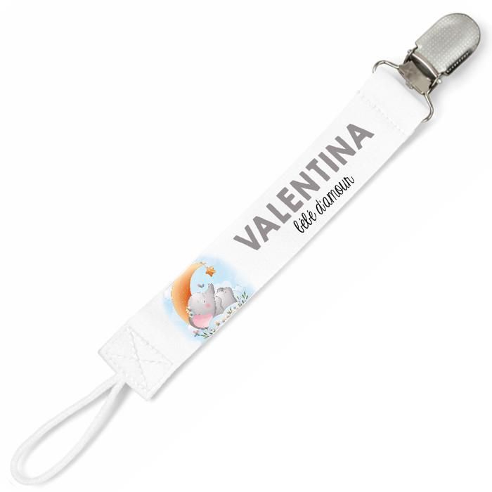 Planetee Attache tétine pour prénom VALENTINA bébé d'amour éléphant mignon | Attache sucette cadeau naissance