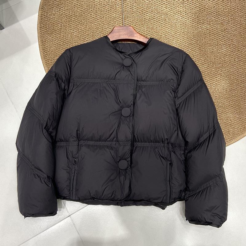Fluffy and light white duck down puff feeling crew neck down jacket women's winter fashion fashion cloud bread jacket