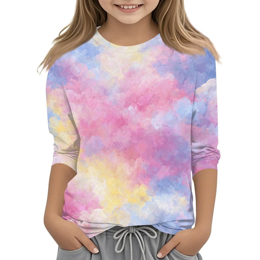 Children's 3/4 Sleeves Printed O-neck Top Everyday Casual T-shirt