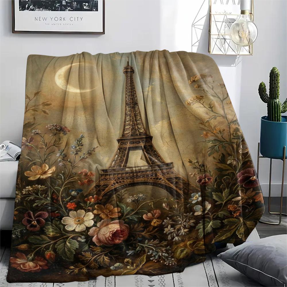 Paris Eiffel Tower Print Flannel Blanket, High quality Comfortable for All Seasons, Home Decor, Warmth and Comfort, Perfect for Christmas Gifts85
