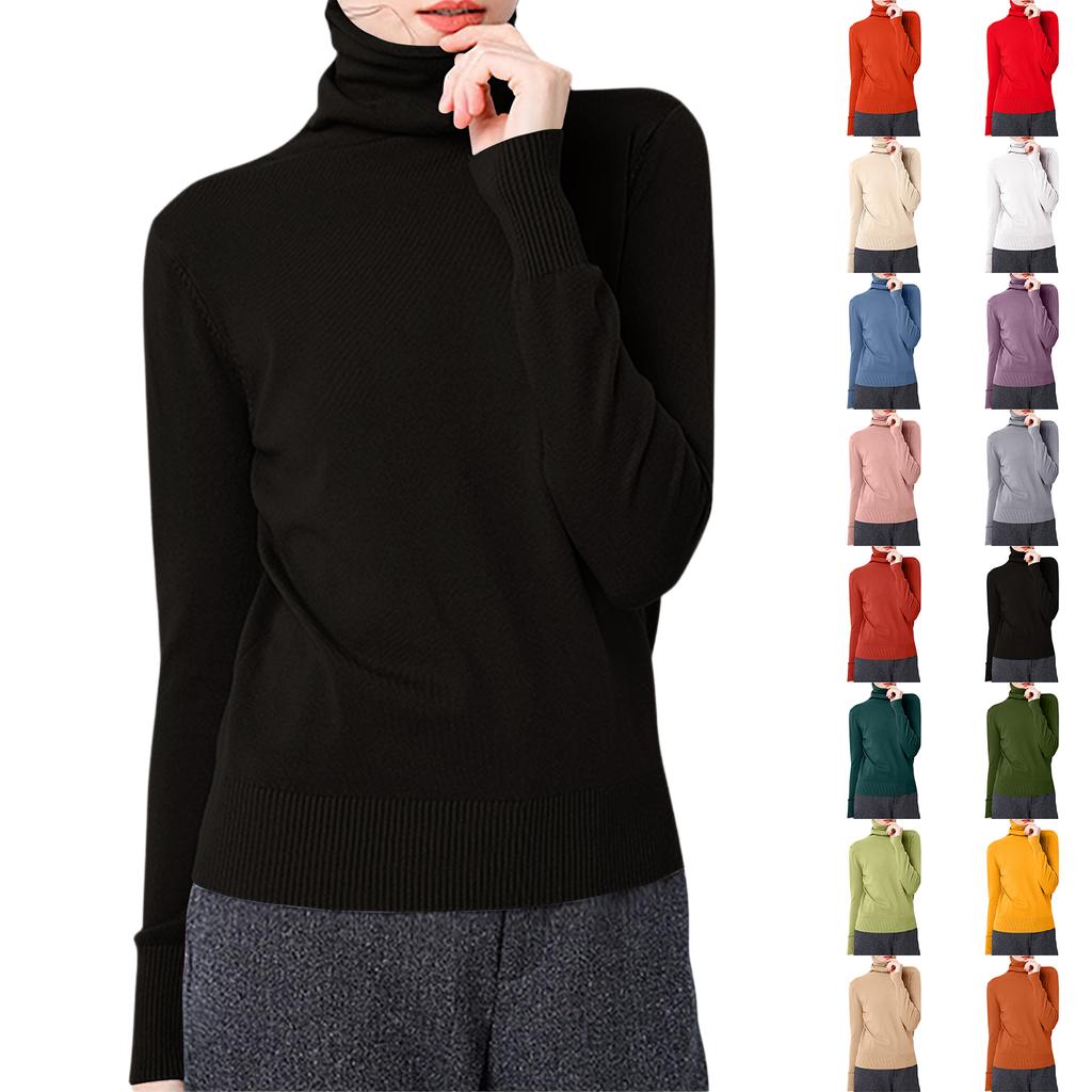 Women's Casual And Fashionable Knitted Pile Collar Solid Color Long Sleeved Top
