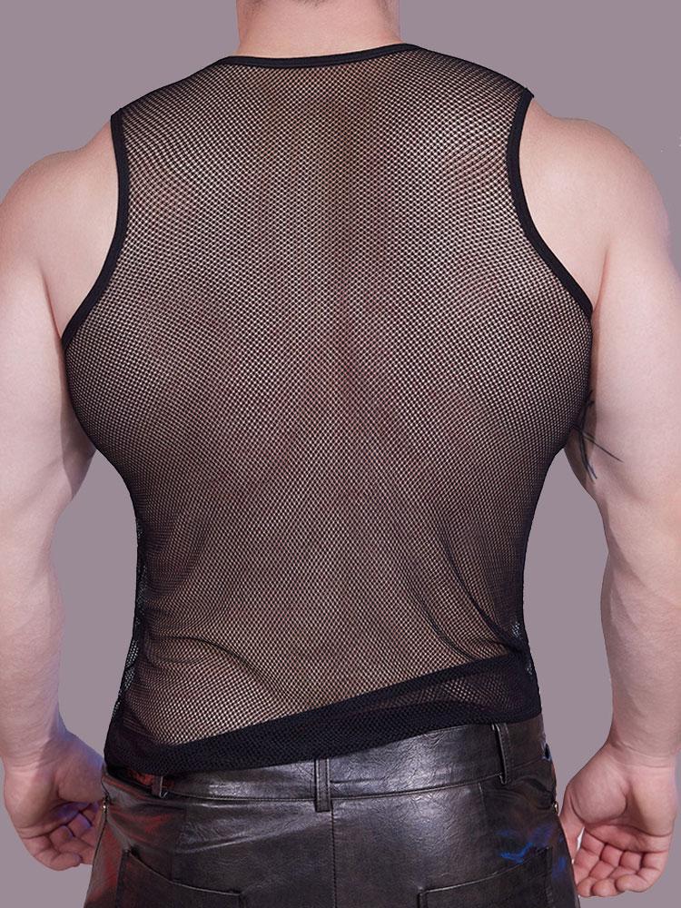 Herren Mesh Durchsichtig Tanktops Sexy Formgebende Weste Dünn Atmungsaktiv Mann Sommer Party T-Shirts Ärmellos Nachtclub Tanz
