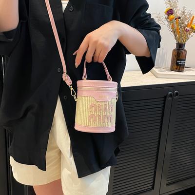 This Year's New Bag, Portable Cylinder Bag, Trendy Splicing Canvas Shoulder Bag, Retro Messenger Women's Bag.