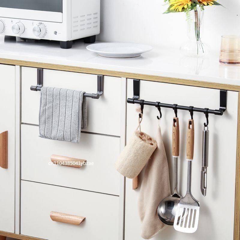 Stainless Steel Bathroom Kitchen Cabinet Rag Shelf Dishcloth Hanger Single Pole Towel Rack Over Door Back Type Hanging Holder
