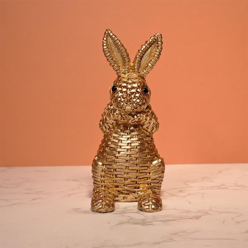 Rattan Effect Resin Bunny Easter Decor,Table Rabbit Easter Decorations,Spring Bunnies Decoration Statue Figurine