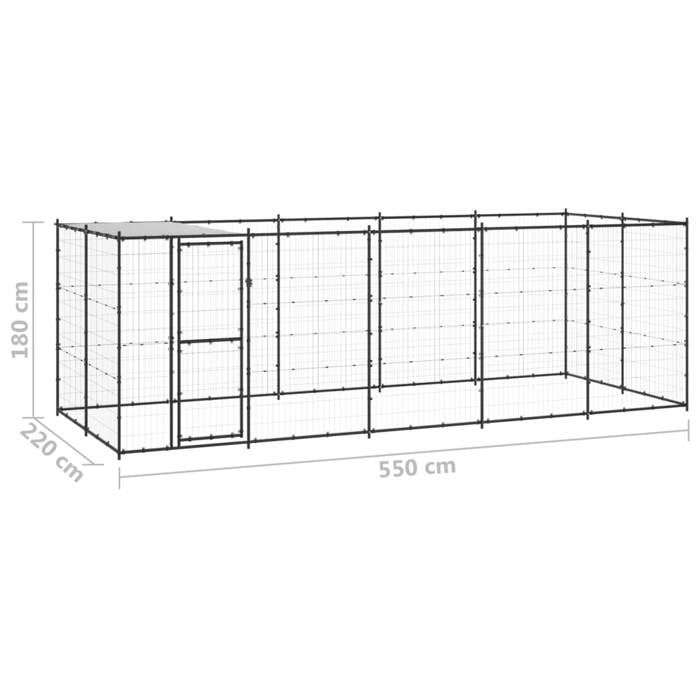 VidaXL Chenil Extérieur Acier avec Toit 12,1 m² Enclos Niche Cage pour Chiens 3082294