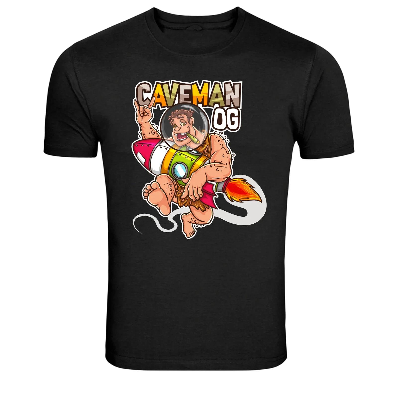 Caveman Astronaut Rocket Funny Cartoon Graphic T-Shirt XS