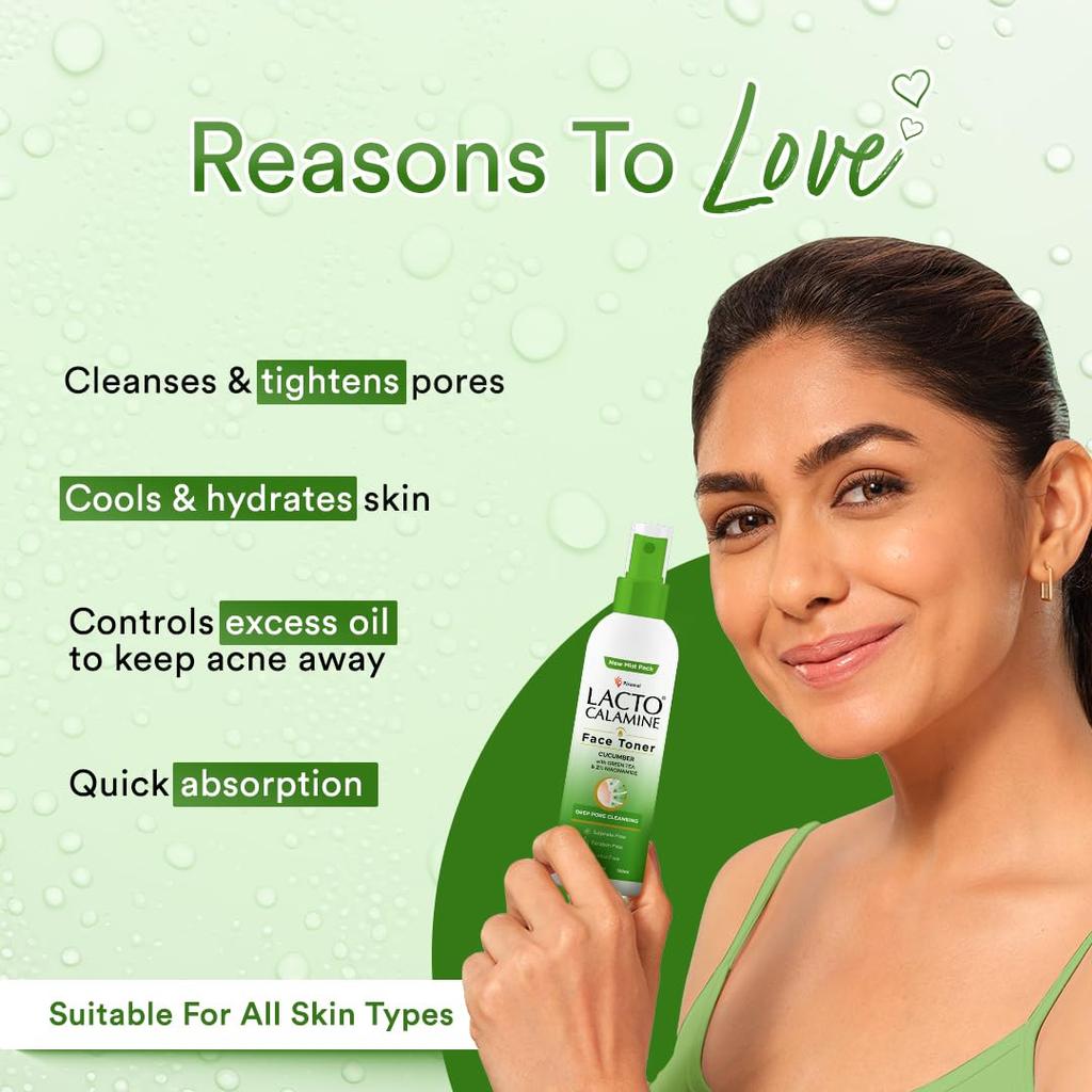 Lacto Calamine Cucumber Face Toner 120ml Pack of 1 | Deep Pore Cleansing & Pore Tightening With Green Tea