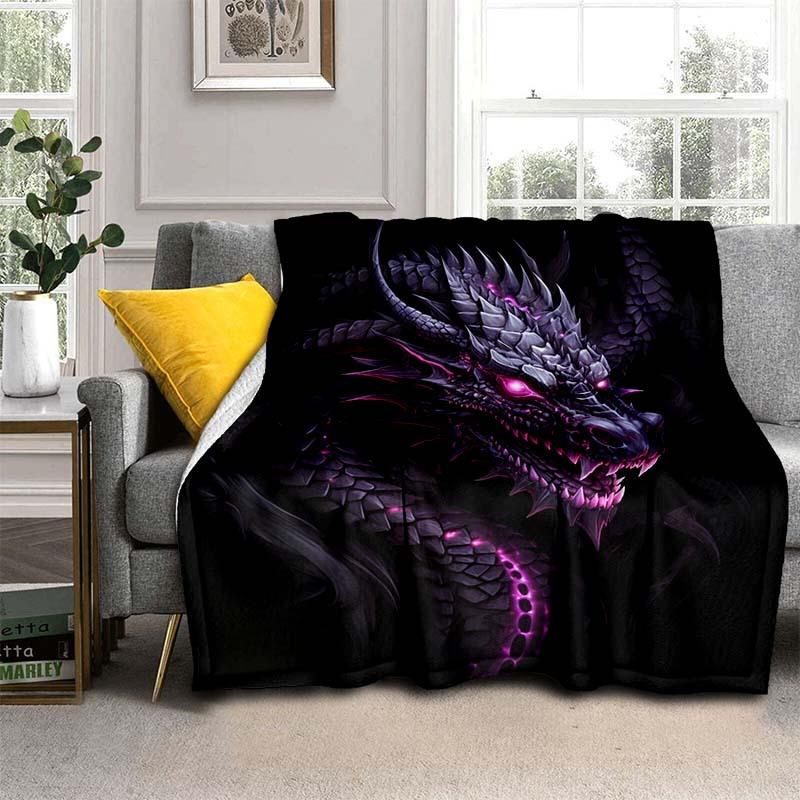 Purple Dragon Pattern Blanket Warm Flannel Blanket For Travel Camping Outdoor Picnic Blanket