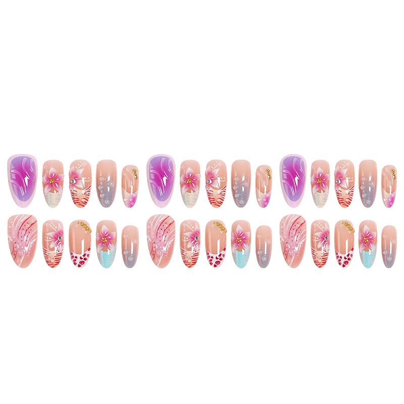 Europe and the United States popular wear nail short almond 3d three-dimensional flower fake nail hand point drill foreign trade nail wear nail piece