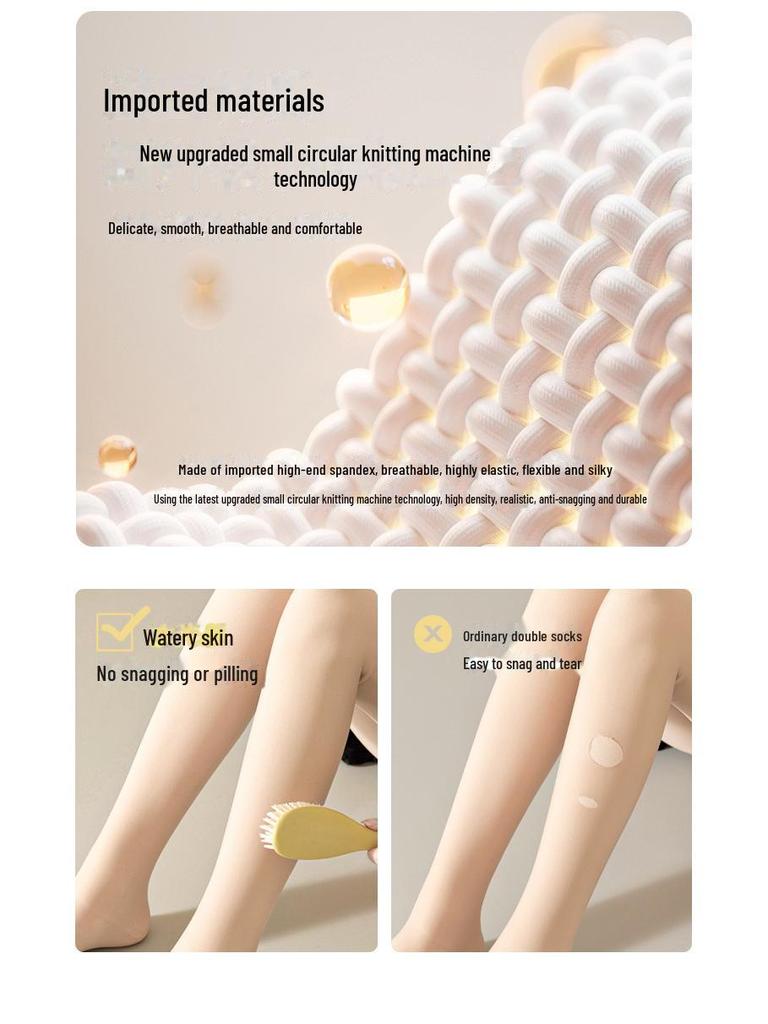 Women's Nude Double-Layer Button Pantyhose with Removable Velvet Lining - Thick Flesh-Colored Tights for Autumn and Winter