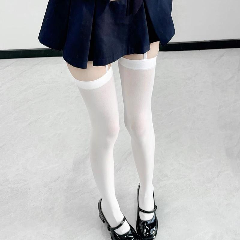Velvet JK Pantyhose Sexy Long Socks Pure Desire White Silk Subculture Summer Thin Strap One Piece Knee Socks