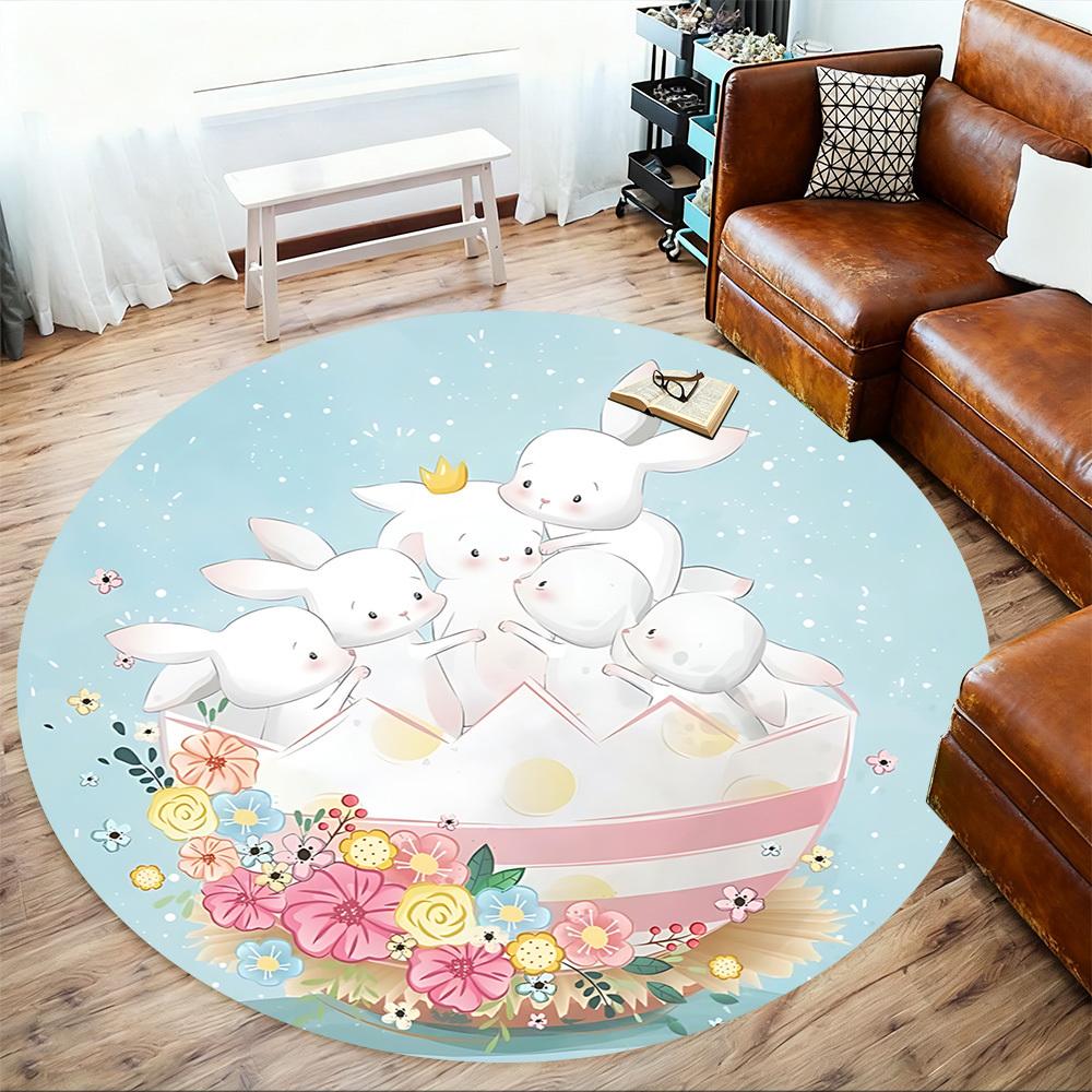 1pc Rabbit___flower Round Chair Mat Area Rug - Non-Slip, Floor Mat for Office, Bedroom, and Indoor Decor C1125175