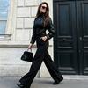 Autumn and winter new slim-fitting and thin high-necked solid-color zipper fish bone short pu leather jacket women