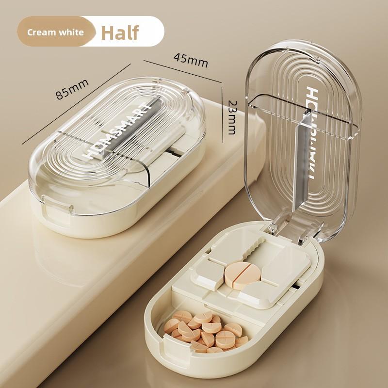 Portable Mini Pill Cutter and Splitter 1/2 1/4 Tablet Cutting Storage Compartment for Vitamin Medication Organizer Pill Box