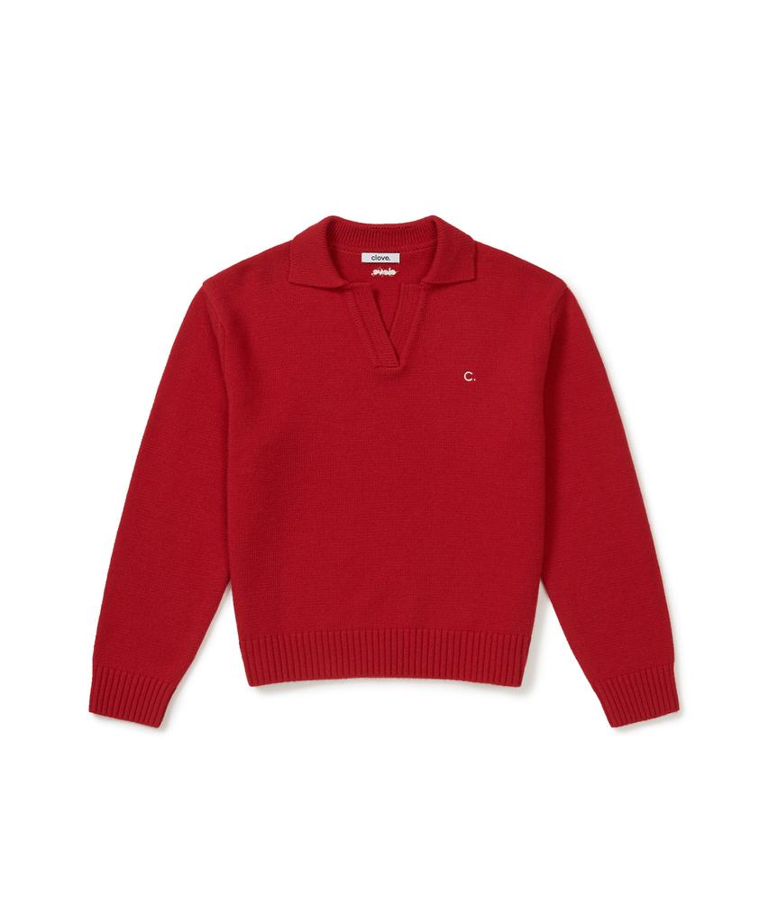 CLOVE [25Fw Clove] Open-Collar Knit Sweater (Red)