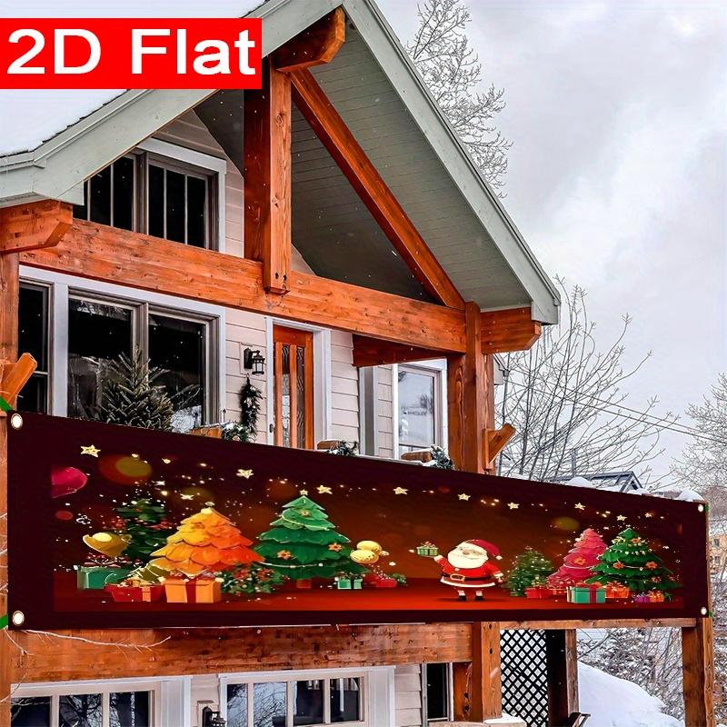 Festive Holiday Santa Claus & Gift Box Christmas Fence Banner, Outdoor Garden Porch Decor