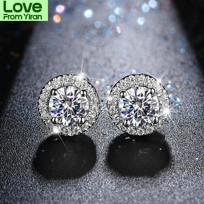 Pendientes de moissanita de corte redondo de 3,0 ct con diamantes de moissanita, chapados en rodio, color D, regalo para novia.