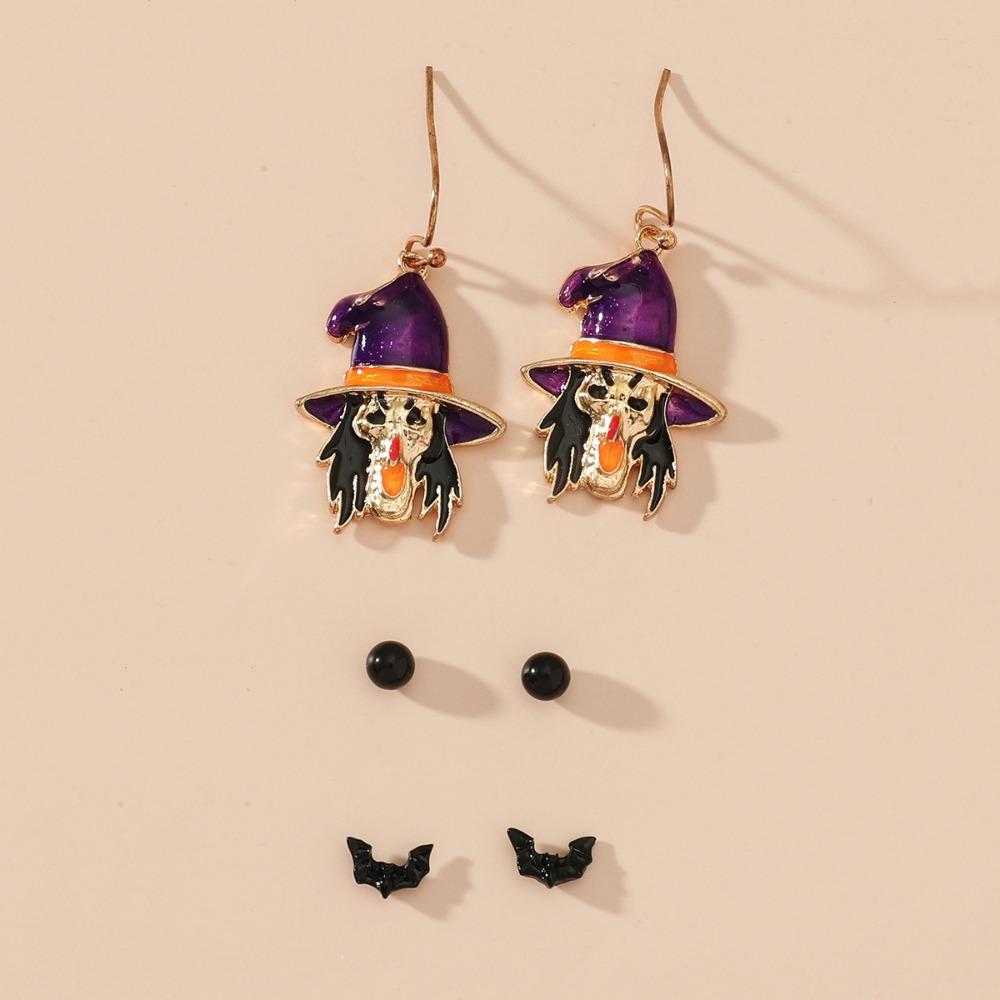3pcs Set Retro Exaggerated Pumpkin Spider Ghost Skull Stud Earrings for Women Halloween Party Cartoon Cute Witch Jewelry Sets