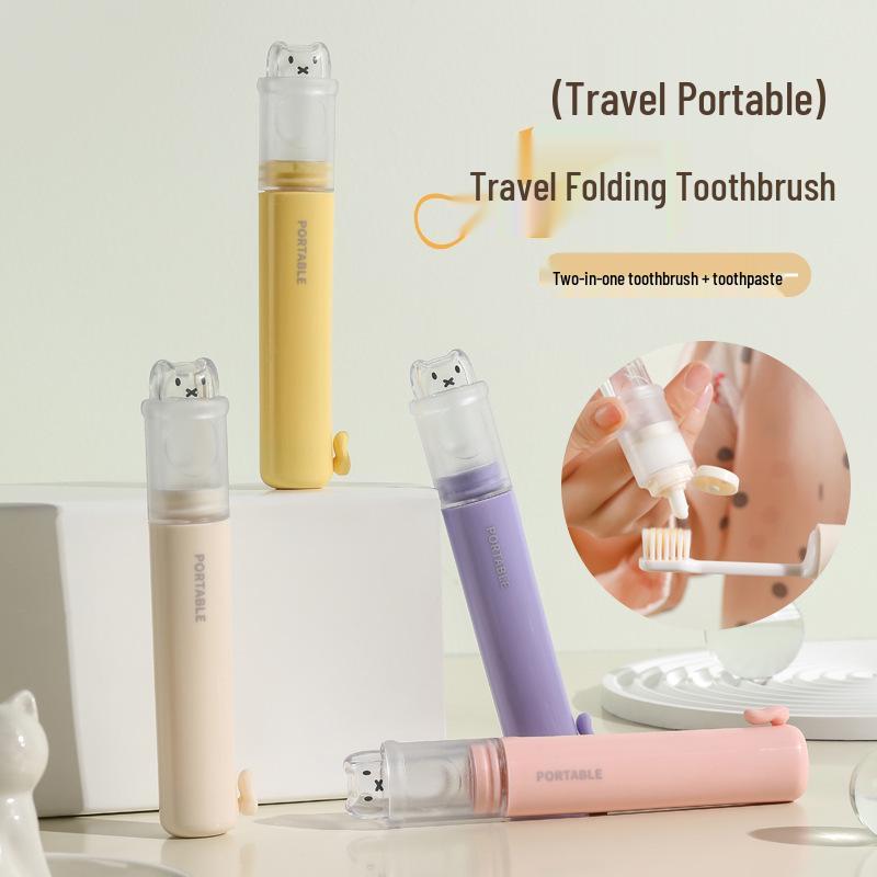 Portable Travel Toothbrush Set: Soft Bristles, Two-in-One Design, Toothpaste Storage, Essential for Trips