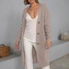 Lazy Trend Knitted Cardigan Women Long Sleeve Knee Length Medium Long Hair Jacket Solid Color