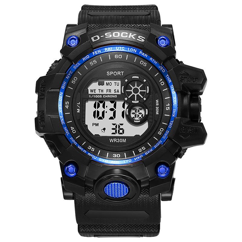 

Черные цифровые часы для мужчин Спортивные часы Водонепроницаемые Наружные Хронограф Стрелочные часы G-Shock Студенческие Наручные часы синий