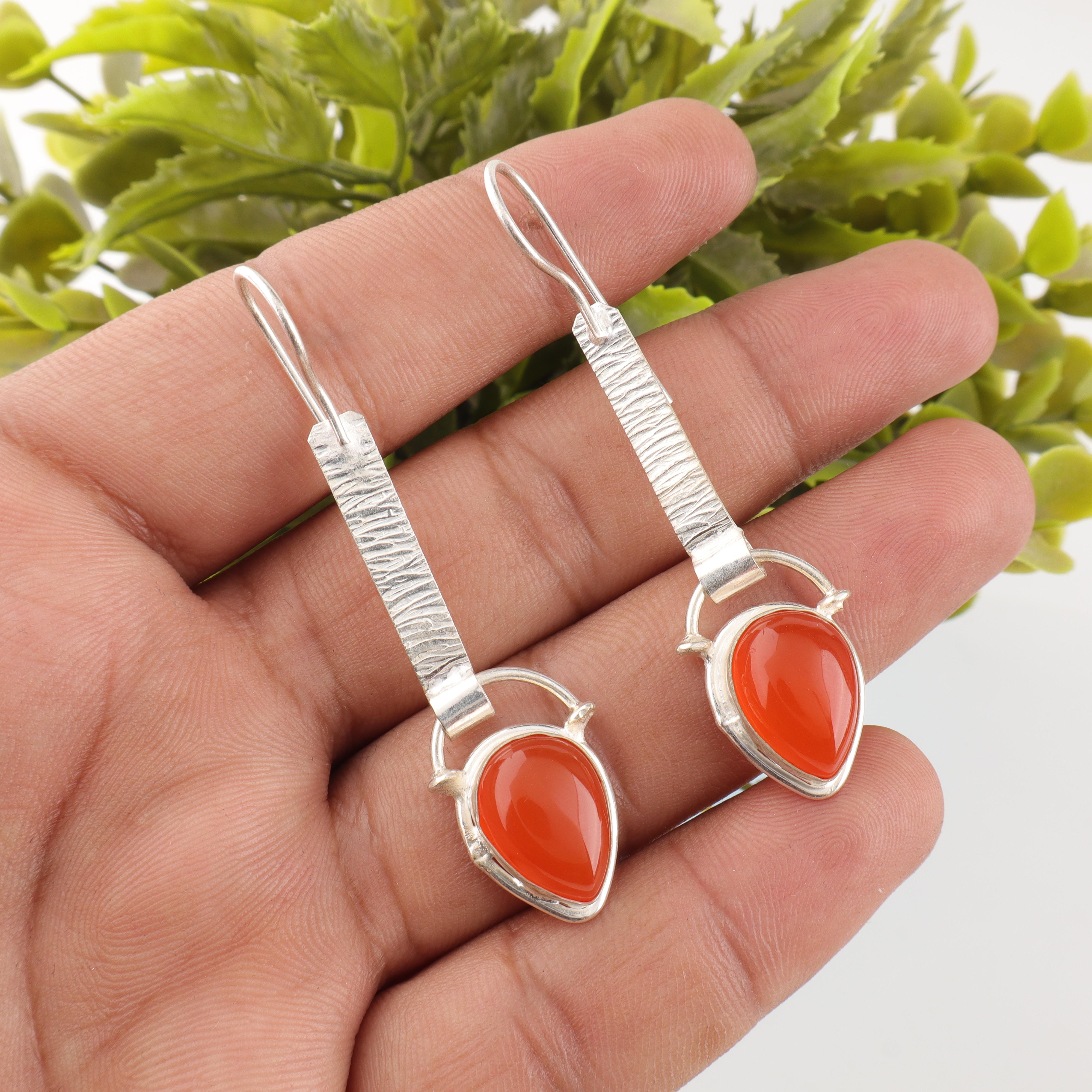 

Carnelian 925 Solid Sterling Silver Earrings, Handmade Gemstone Earrings Jewelry, Gifts For Wife Brand New Earrings For Wedding Gift 2.3 Inches помаранчевий