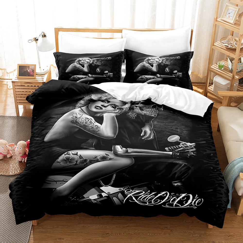 3D-Paar-Schädelkopf-Serie, Bettwäsche-Set, Halloween-Horror-Bettbezug und Kissenbezug, 2/3-teilig, AU/US/UK/DE, volle Größe, Heimdekoration