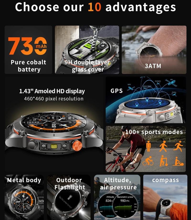 2025 NEW Original Built-in Dual-band GPS Men Smartwatch BT Call Fitness Military 10ATM IP68 Military Sport Smart Bracelet  for Xiaomi